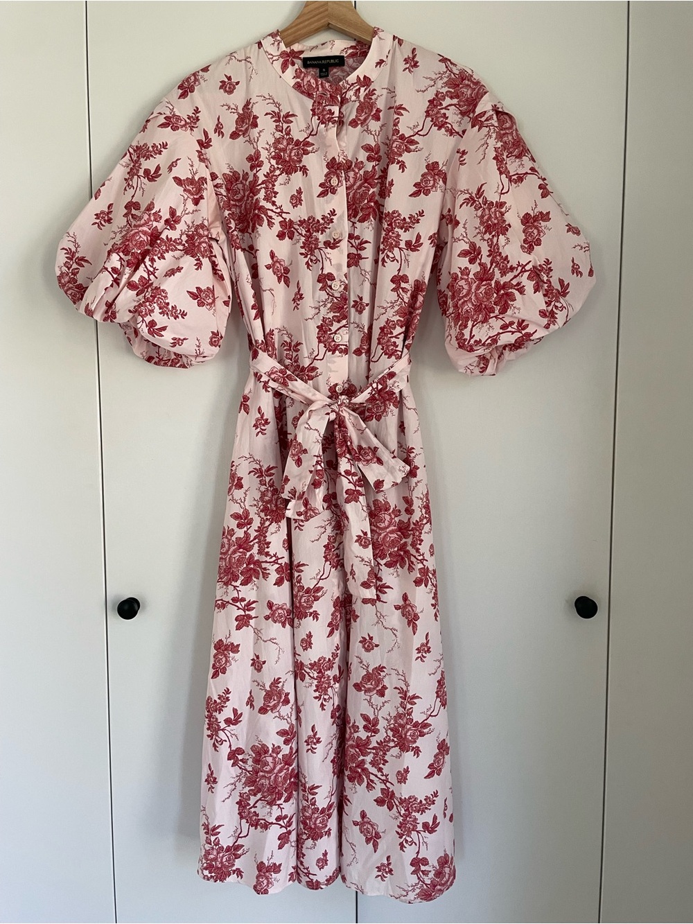 Banana Republic Pink Toile Floral Cotton Puff Sleeve Midi Dress S